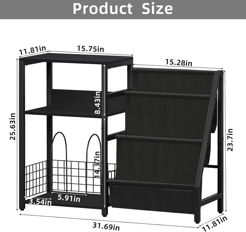 OGFC 11112 Black End Table,Record Player Stand with Vinyl Storage,3 Tier Side Table with Display Shelf Storage Up to 150 Albums,Industrial Large Record Holder Cabinet for Living Room - Image 3