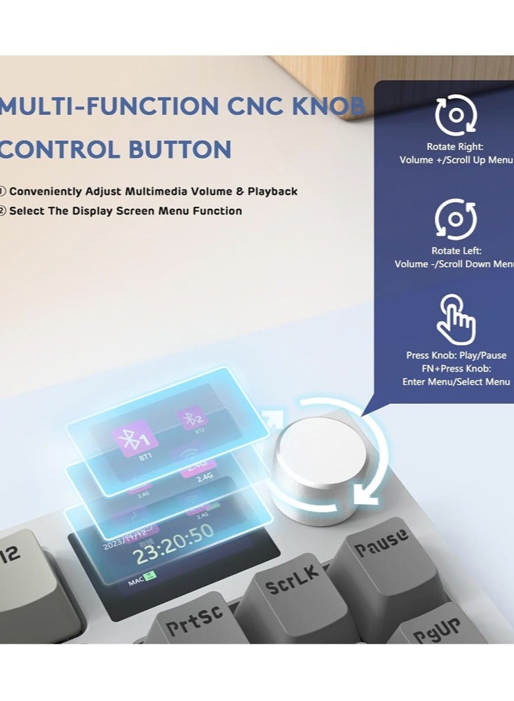 Attack Shark K86 RGB Wireless Gasket Mechanical Keyboard,Triple Mode Bluetooth5.0/2.4G/USB-C 87 Keys Hot Swappable Gaming Keyboard, 4000 mAh Battery 1.2'' HD OLED Display Volume Rotary Button for Games and Work - Image 4