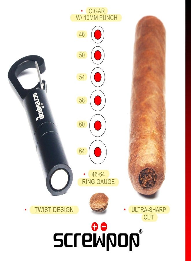 Screwpop Telescoping Cigar Punch 4.0 Ultra-Sharp with Twin Prong Nubber Carabiner Clip Bottle Opener Anodized Black - Image 4