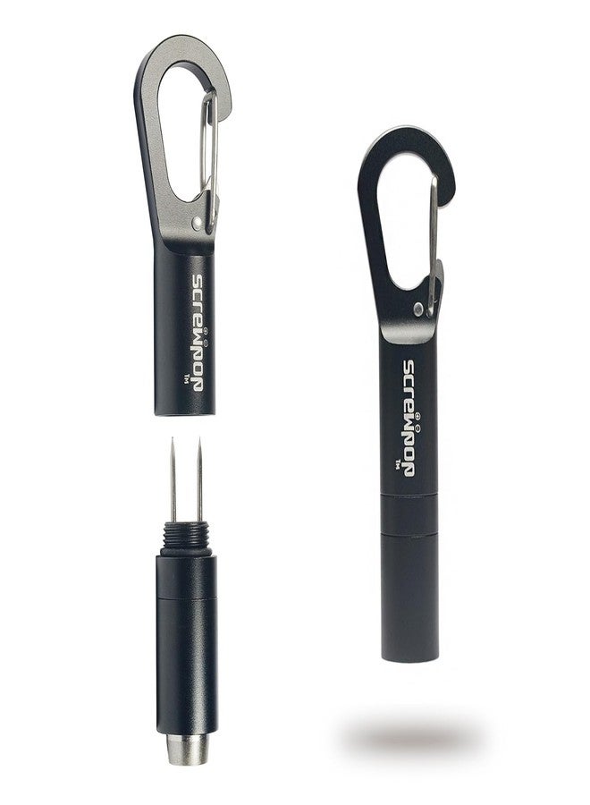 Screwpop Telescoping Cigar Punch 4.0 Ultra-Sharp with Twin Prong Nubber Carabiner Clip Bottle Opener Anodized Black - Image 1