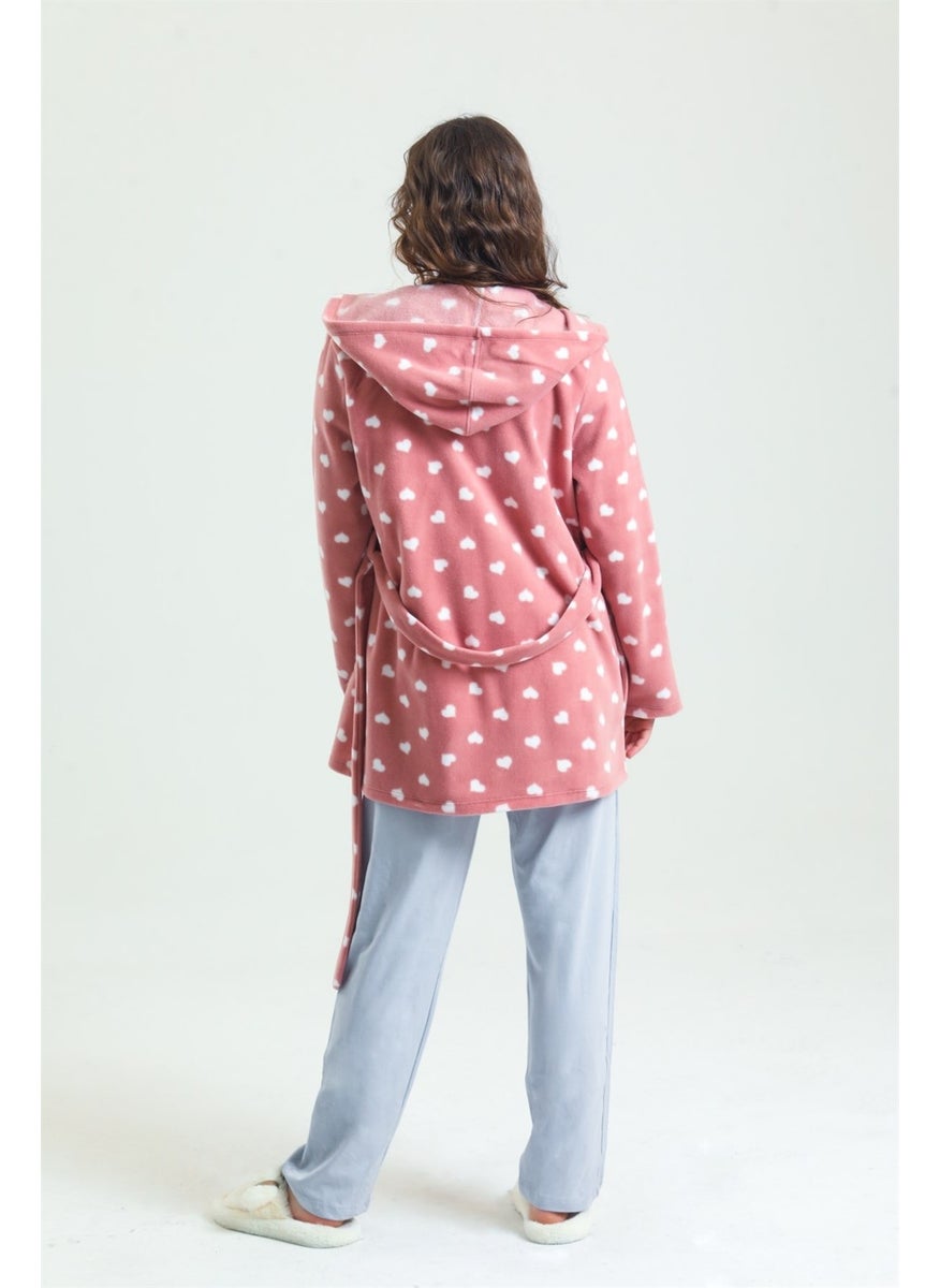Magic Form 37680 Women's Fleece Pajama Set with Robe-Dried Rose  - Image 4