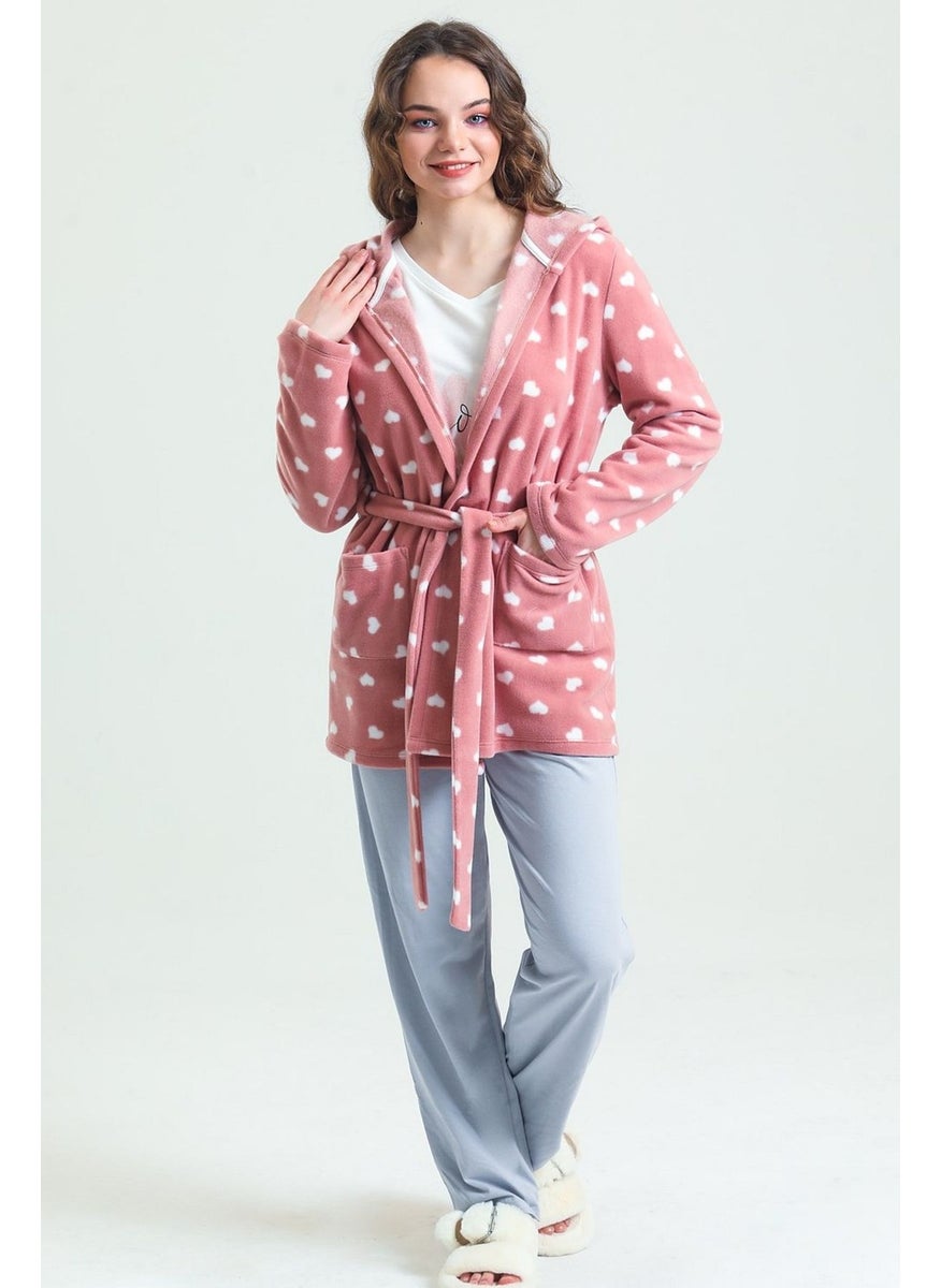 Magic Form 37680 Women's Fleece Pajama Set with Robe-Dried Rose  - Image 1