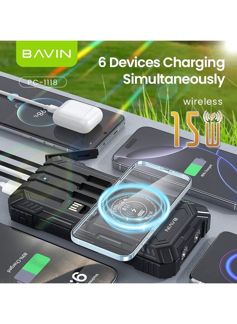 Bavin - 20000mAh Solar Powerbank Wireless Charging with Flashlight Built-in 4 Cables and 22.5W - Image 1