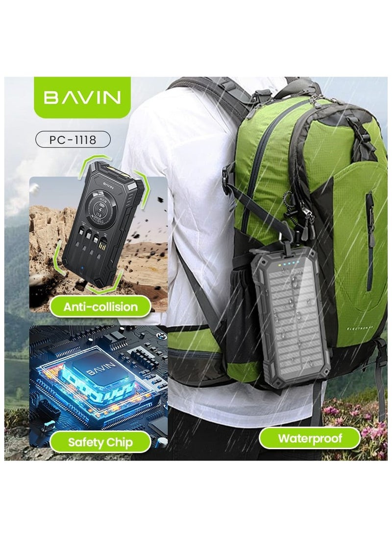 Bavin - 20000mAh Solar Powerbank Wireless Charging with Flashlight Built-in 4 Cables and 22.5W - Image 1