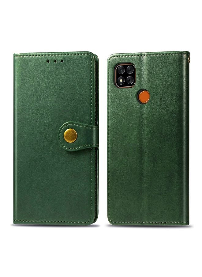 HuHa Case Cover For Xiaomi Redmi 9C Retro Solid Color Leather Buckle Phone Case with Lanyard & Photo Frame & Card Slot & Wallet & Stand Function Green 