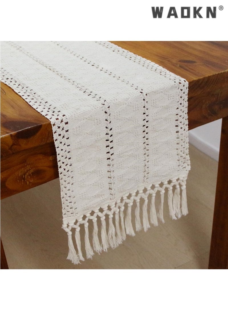 WAOKN Cream Boho style 100% cotton fabric Easy way to decorate your home w/ this Modern dining room  w/ Tassels ，Elegant  farmhouse design 14x60 ''  - Image 4