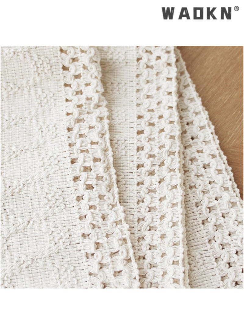WAOKN Cream Boho style 100% cotton fabric Easy way to decorate your home w/ this Modern dining room  w/ Tassels ，Elegant  farmhouse design 14x60 ''  - Image 2