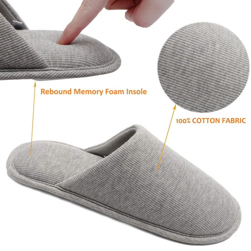 ofoot Men's Organic Cotton Cozy Indoor Slippers, Memory Foam House Flat,Washable Slip on Home Shoes(Grey,US 9-10) - Image 2