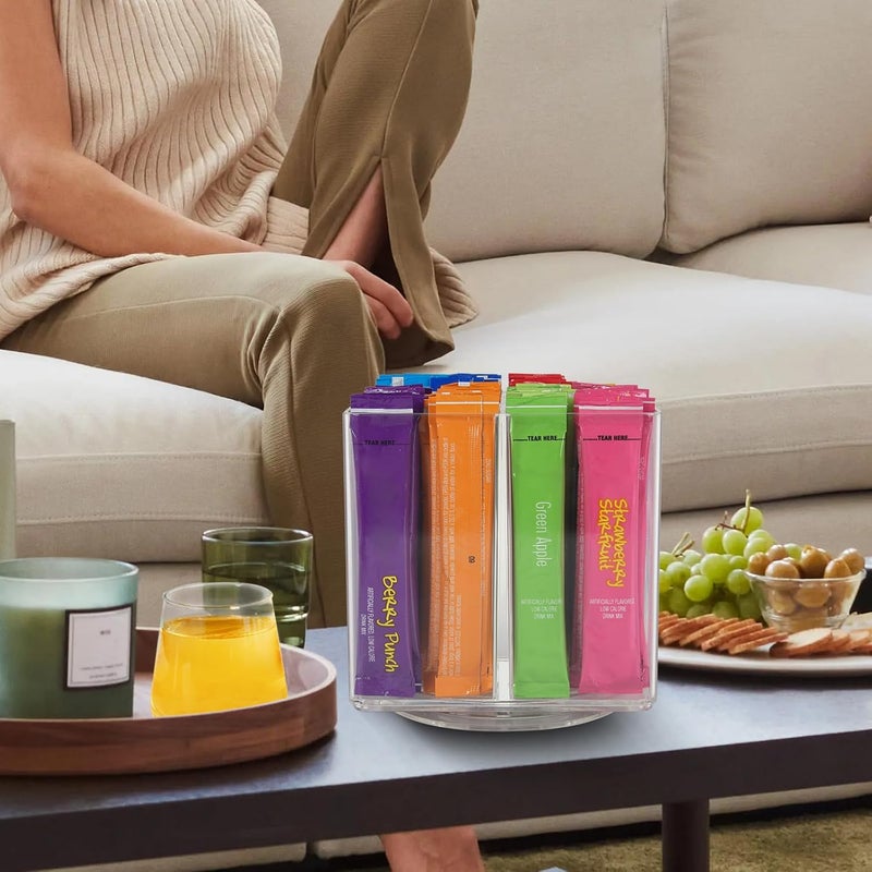 HALAGAS Drink Packet Organizer For Powdered Drink Mix,Powder Packet,Water Packet,Water Flavor Packet,Lazy Susan Organizer for Drink Mix Rotating Holder for Drink Mix Necessities（Square） - Image 5