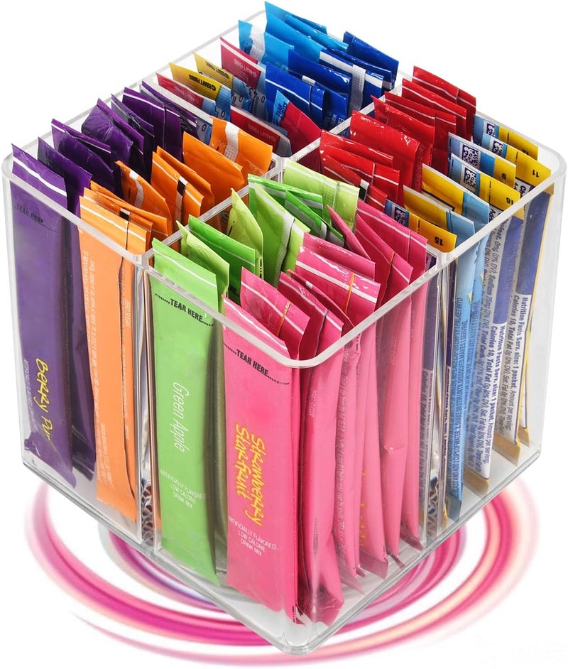 HALAGAS Drink Packet Organizer For Powdered Drink Mix,Powder Packet,Water Packet,Water Flavor Packet,Lazy Susan Organizer for Drink Mix Rotating Holder for Drink Mix Necessities（Square） - Image 1