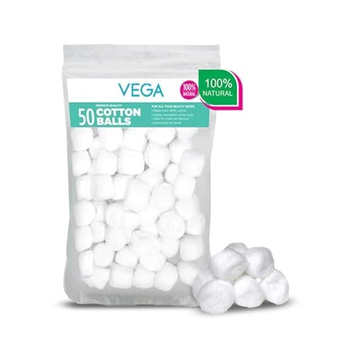 Vega Cotton Balls for Soft & Absorbent for Makeup, Nail Polish Removal, Skincare, Baby Care, First Aid, Soft Cotton Balls, 100% Pure Soft Premium Cotton Balls (50 Pcs, CB-01) - Image 1