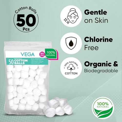 Vega Cotton Balls for Soft & Absorbent for Makeup, Nail Polish Removal, Skincare, Baby Care, First Aid, Soft Cotton Balls, 100% Pure Soft Premium Cotton Balls (50 Pcs, CB-01) - Image 2