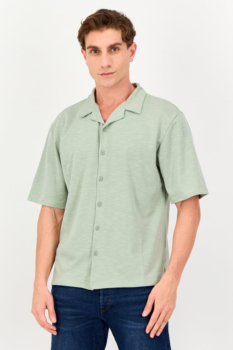 Core Elements Men Regular Fit Chambray Short Sleeves Casual Shirt, Sage Green - Image 1