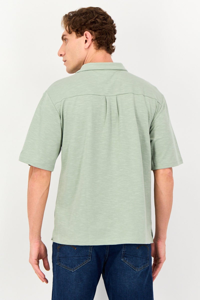 Core Elements Men Regular Fit Chambray Short Sleeves Casual Shirt, Sage Green - Image 3