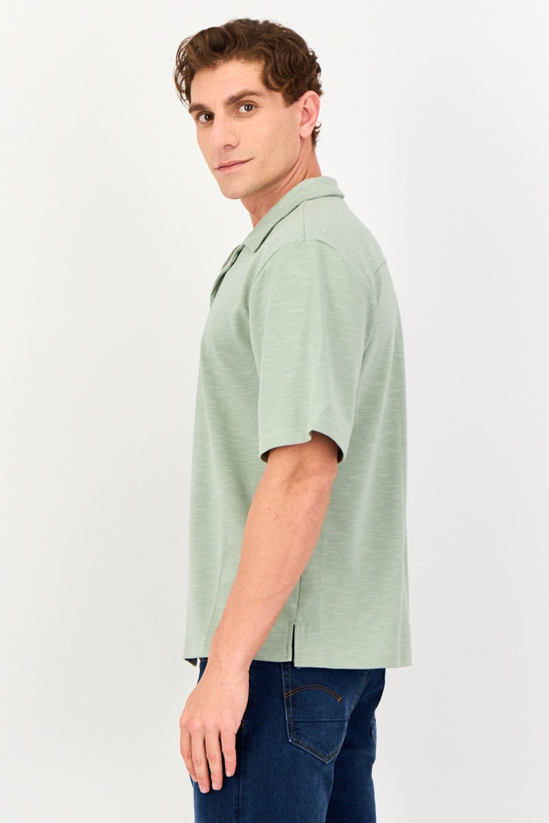 Core Elements Men Regular Fit Chambray Short Sleeves Casual Shirt, Sage Green - Image 2