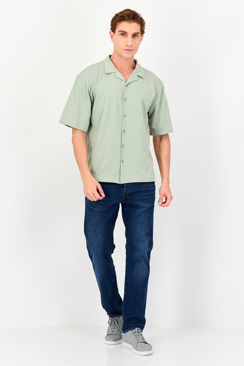 Core Elements Men Regular Fit Chambray Short Sleeves Casual Shirt, Sage Green - Image 4