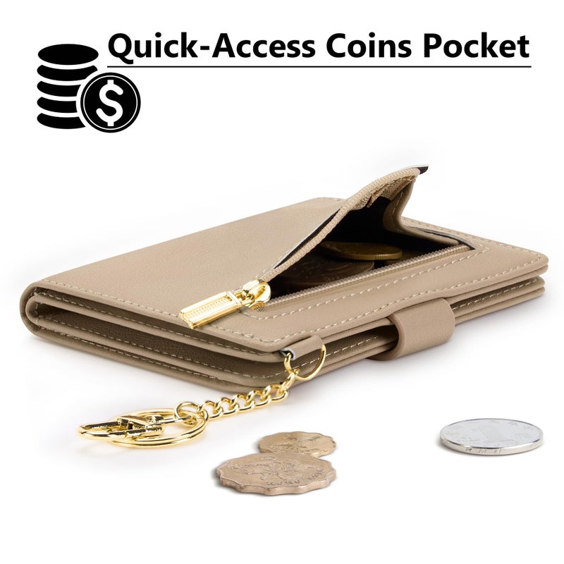 Airkit Small Wallets Woman RFID Blocking Leather Credit Card Holder - with ID Window - Card Wallets for Women - with Zipper Coin Purse - Keychain Wallet - Image 3