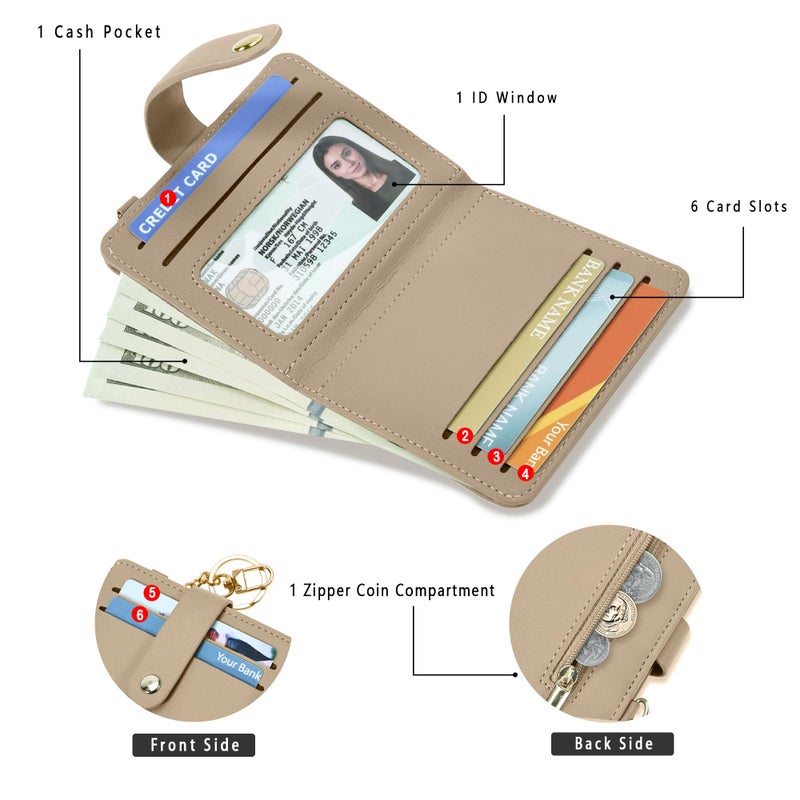 Airkit Small Wallets Woman RFID Blocking Leather Credit Card Holder - with ID Window - Card Wallets for Women - with Zipper Coin Purse - Keychain Wallet - Image 2