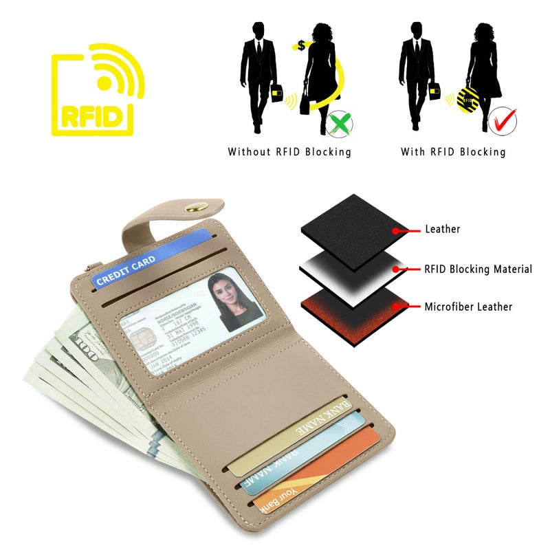 Airkit Small Wallets Woman RFID Blocking Leather Credit Card Holder - with ID Window - Card Wallets for Women - with Zipper Coin Purse - Keychain Wallet - Image 5