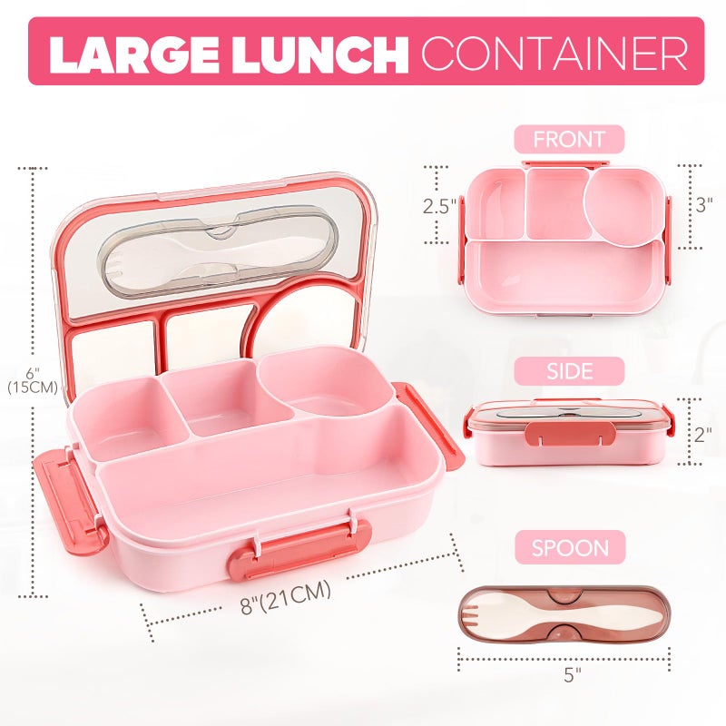 EASYFUN Bento Box Adult, Lunch Box, 4-Compartment Lunch Containers, Drop-Proof, Dishwasher Safe & Made with BPA-Free Materials (Pink) - Image 2