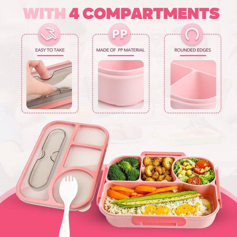 EASYFUN Bento Box Adult, Lunch Box, 4-Compartment Lunch Containers, Drop-Proof, Dishwasher Safe & Made with BPA-Free Materials (Pink) - Image 5
