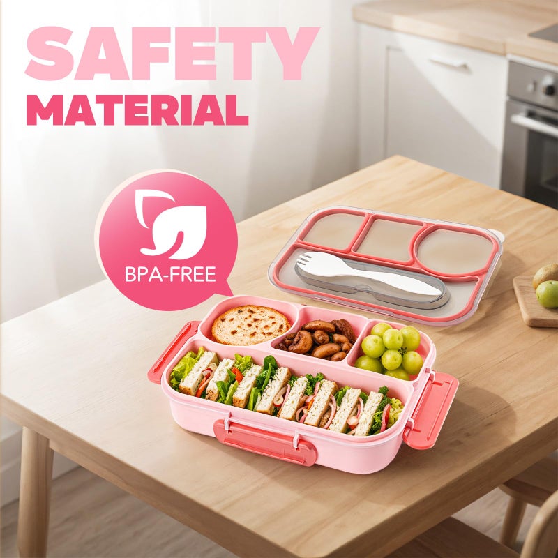 EASYFUN Bento Box Adult, Lunch Box, 4-Compartment Lunch Containers, Drop-Proof, Dishwasher Safe & Made with BPA-Free Materials (Pink) - Image 3