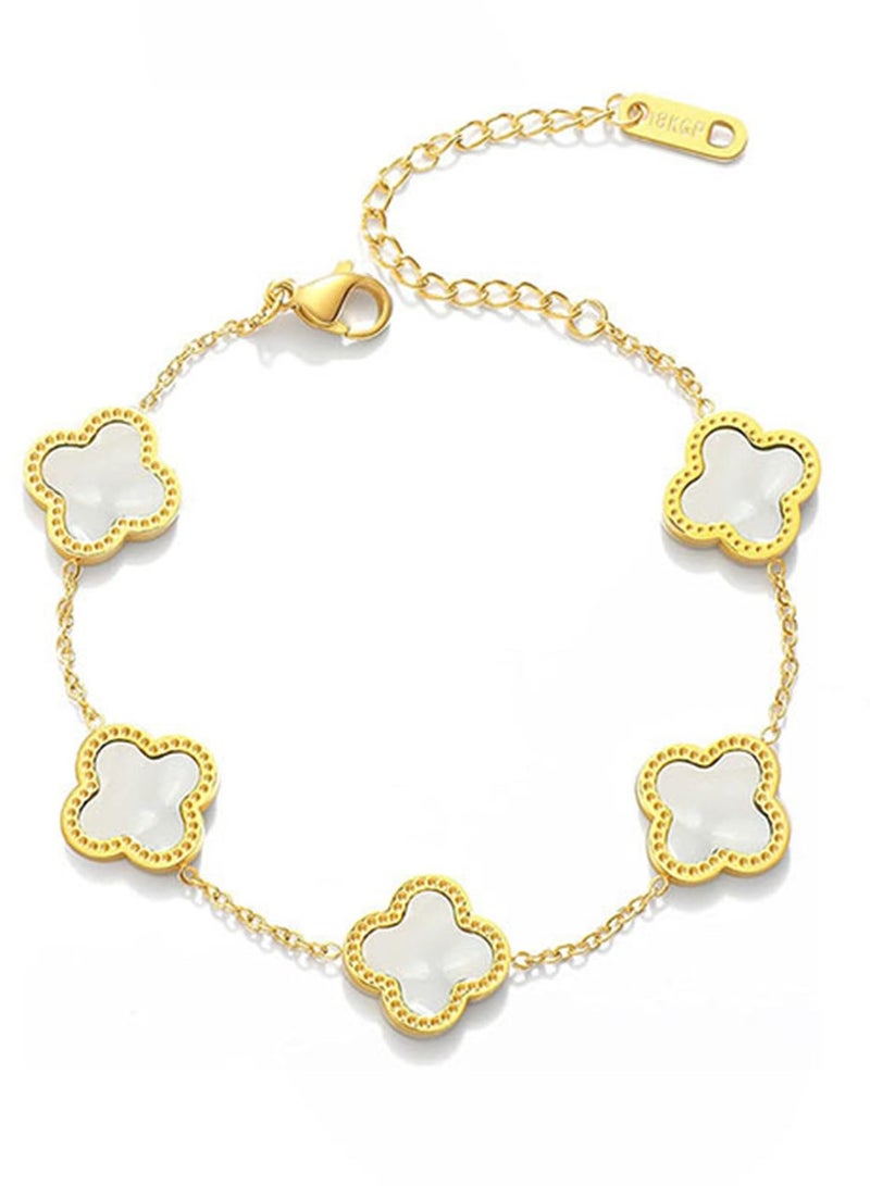 أساور ذهبية للنساء، سوار البرسيم مطلي بالذهب للنساء لاكي أربع أوراق ربط أساور مجوهرات هدايا عصرية للنساء والفتيات المراهقات - Image 1