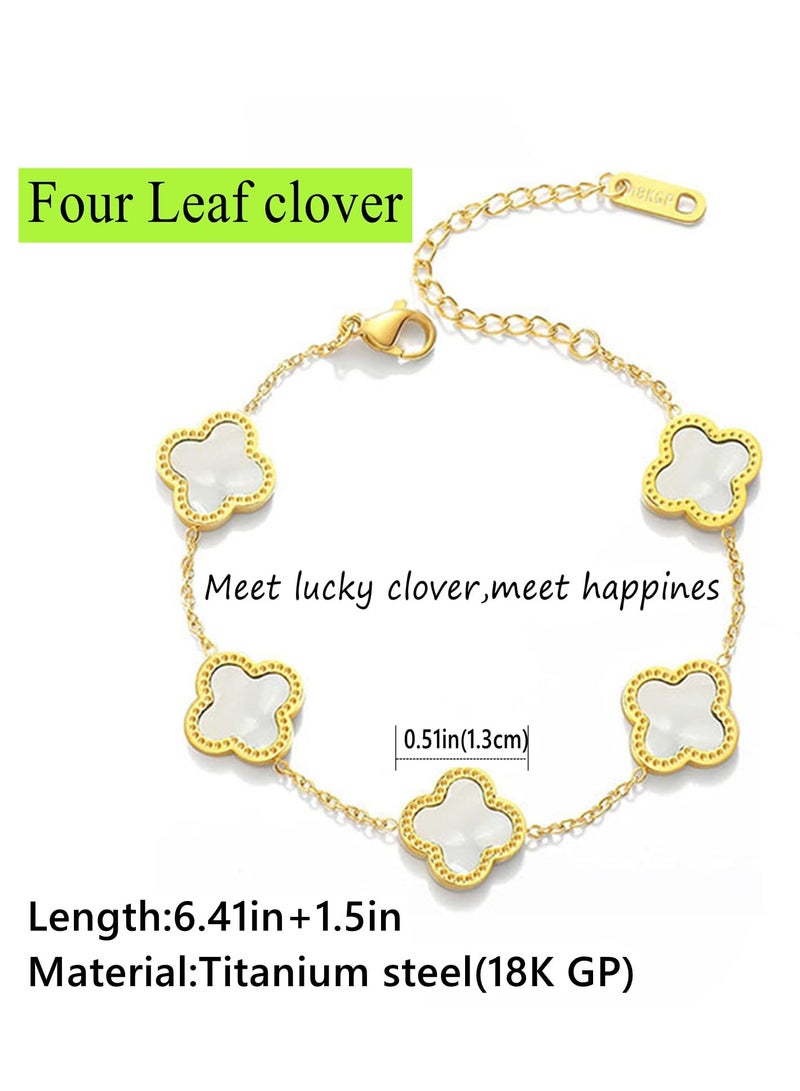 أساور ذهبية للنساء، سوار البرسيم مطلي بالذهب للنساء لاكي أربع أوراق ربط أساور مجوهرات هدايا عصرية للنساء والفتيات المراهقات - Image 2