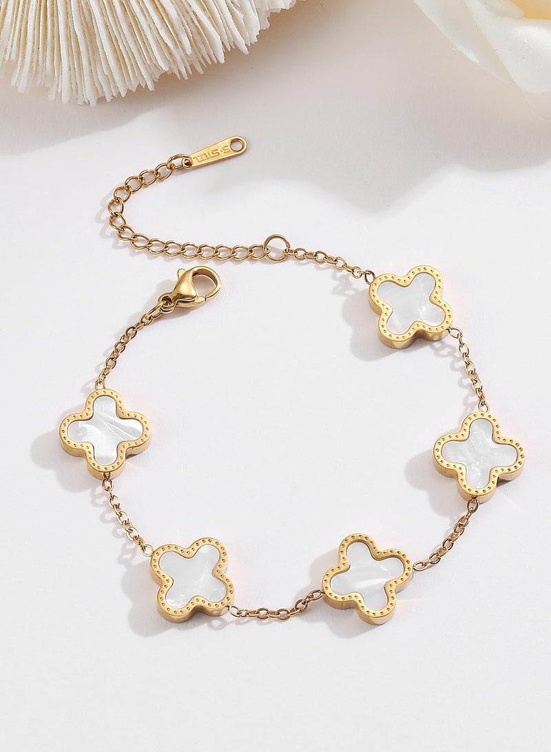 أساور ذهبية للنساء، سوار البرسيم مطلي بالذهب للنساء لاكي أربع أوراق ربط أساور مجوهرات هدايا عصرية للنساء والفتيات المراهقات - Image 4