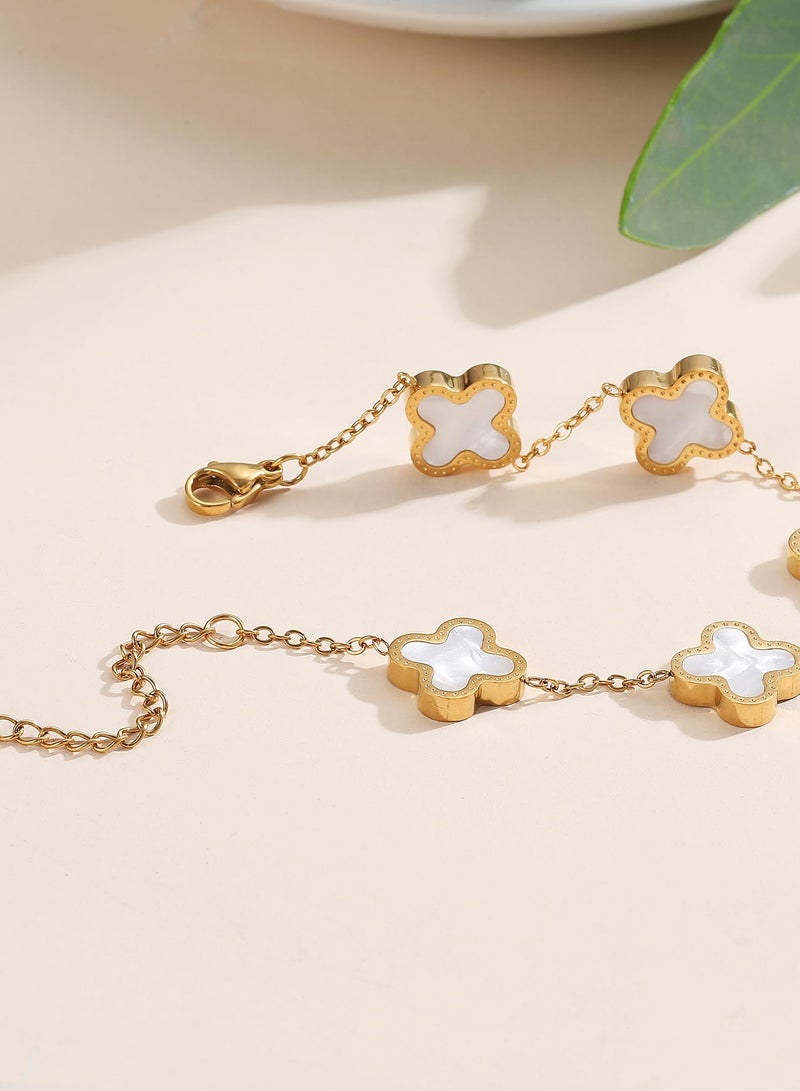 أساور ذهبية للنساء، سوار البرسيم مطلي بالذهب للنساء لاكي أربع أوراق ربط أساور مجوهرات هدايا عصرية للنساء والفتيات المراهقات - Image 5