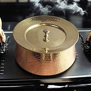 SHIV HOME WORLD وعاء طهي من النحاس الأصلي 100% مطروق مع غطاء وكالاي داخلي | دجاجي نحاسي للطهي | أواني نحاسية للمطبخ | العرض-22.32سم، الارتفاع-13.43سم (الوزن-2.3كجم) - Image 3