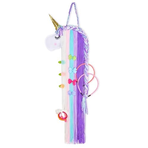 Basumee Unicorn Hair Bow Holder for Girls Wall Hanging Decor and Baby Hair Clip Hanger Organizer, Cyan Lavender - Image 1