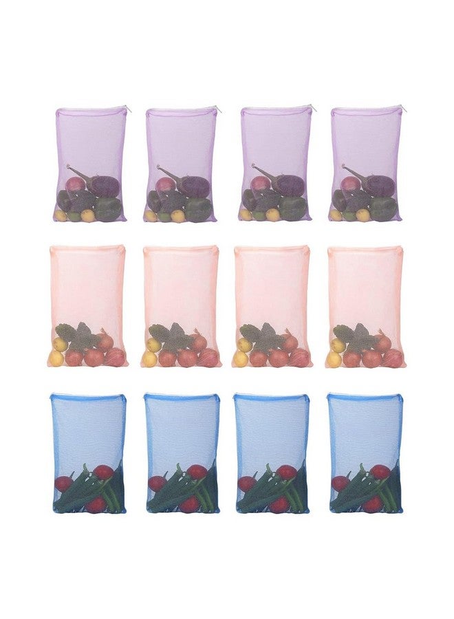 Clazkit Set Of 12 Reusable Fridge Storage Bags For Vegetables and Fruits Dual Layer Mesh Net Multipurpose Multi-Size Kitchen Storage Bags Organizer with Sturdy Zipper - Image 1