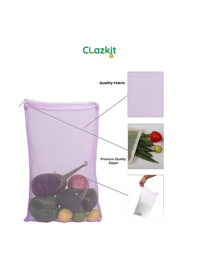 Clazkit Set Of 12 Reusable Fridge Storage Bags For Vegetables and Fruits Dual Layer Mesh Net Multipurpose Multi-Size Kitchen Storage Bags Organizer with Sturdy Zipper - Image 2