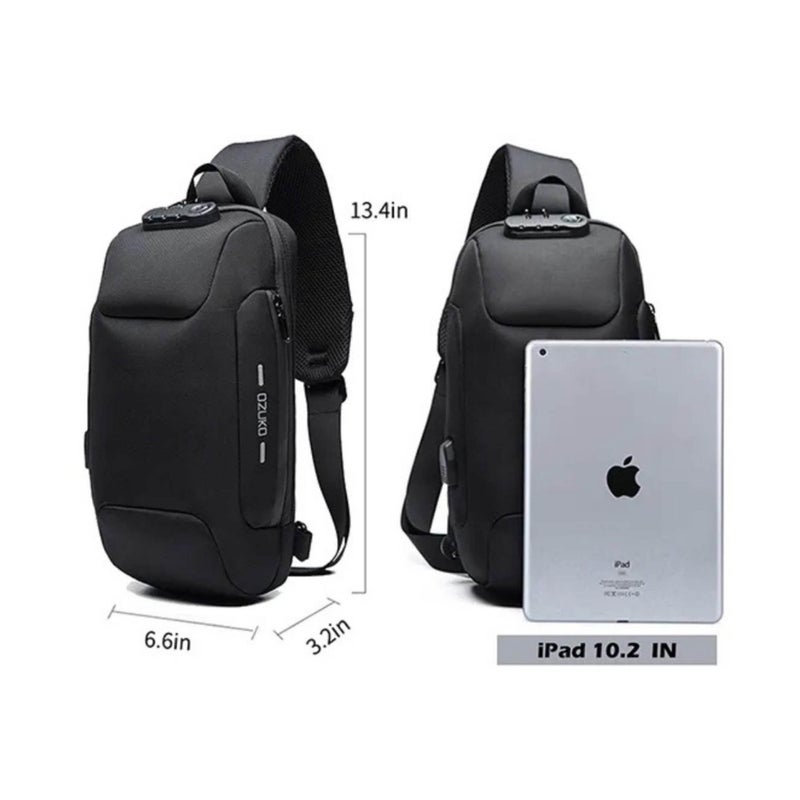 OZUKO Anti-Theft Sling Crossbody Shoulder Backpack for Men With USB Port and Reflective Details, Everyday Carry Bag, Medium, Black, 9223 - Image 5