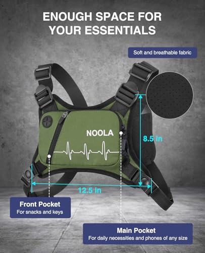 NOOLA Running Chest Pack Running Vest for Men Women with Reflective Back Lightweight Sport Chest Bag for Runners Cycling Biking EDC Pouch Phone Holder Carrier for Jogging Green - Image 3