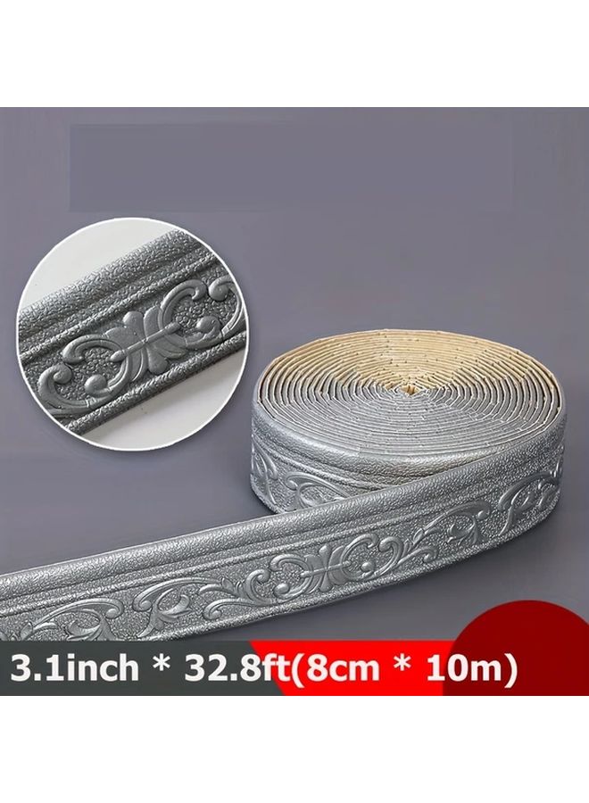 Silvery Gray Self Adhesive Foam Crown Molding 32 8ft Flexible 3D Wall Edge Trim - Image 1