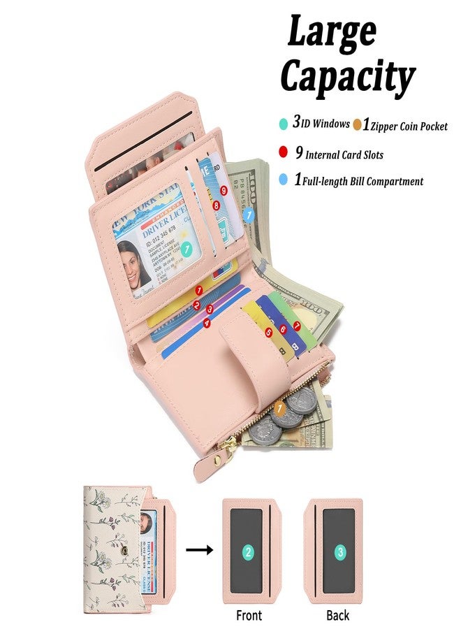 GAEKEAO محفظة صغيرة نسائية من GAEKEAO، مصنوعة من الجلد النباتي، مزودة بتقنية حجب RFID، بتصميم ثنائي الطي ونقشة زهور، وحامل بطاقات أنيق مزود بجيب بسحاب ونافذة لعرض الهوية. - Image 2