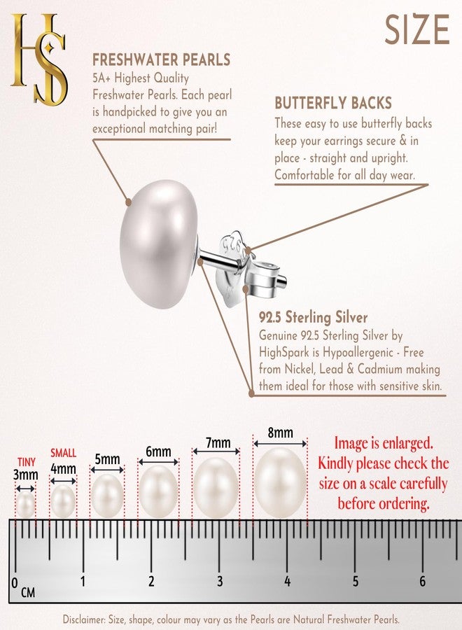 HIGHSPARK 925 Silver Pearl Earrings for Women | 92.5 Sterling Silver & Brilliant Lustre Freshwater Button Pearls | Lovely Gift | Pearl 5mm - Image 2