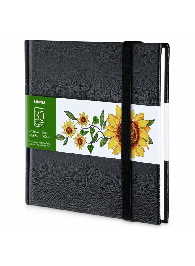 Ohuhu دفتر رسم ماركر، 6.9" 6.5" حجم مربع صغير، 120Lb/200Gsm ورق رسم ثقيل ناعم، 30 ورقة/60 صفحة، دفتر رسم بغلاف صلب، مصمم خصيصًا لماركر الكحول - Image 1