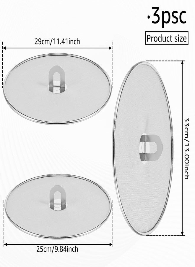 KOUISYY 3PCS Stainless Steel Splatter Guard, 9.8" 11.4" 13" Frying Pan Splatter Screens, Fine Mesh Splash Proof Oil Splash Guard with Foldable Handle, Oil Proofing Lids Cooking Protector for Frying Cooking - Image 4