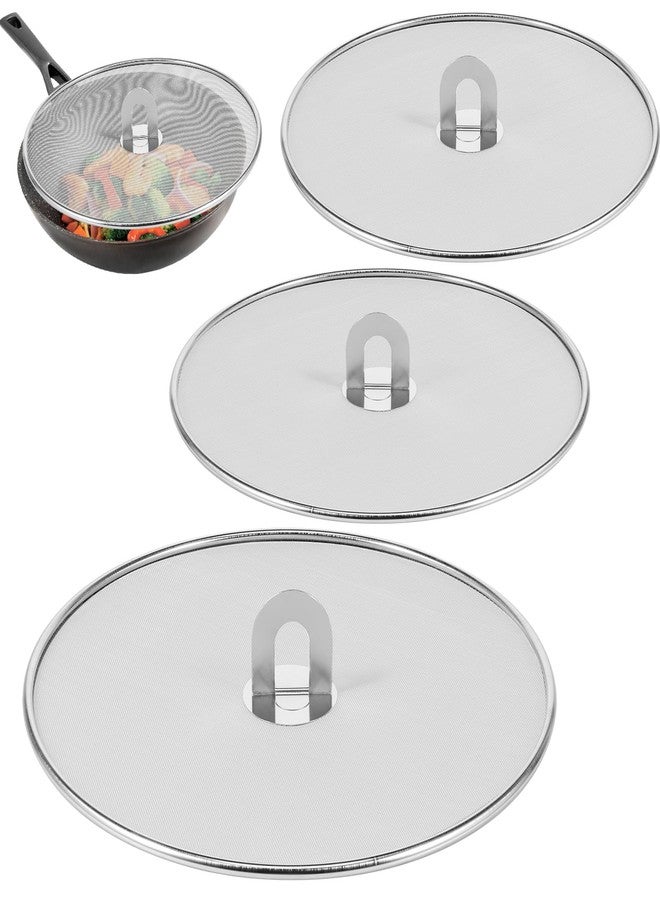 KOUISYY 3PCS Stainless Steel Splatter Guard, 9.8" 11.4" 13" Frying Pan Splatter Screens, Fine Mesh Splash Proof Oil Splash Guard with Foldable Handle, Oil Proofing Lids Cooking Protector for Frying Cooking - Image 1