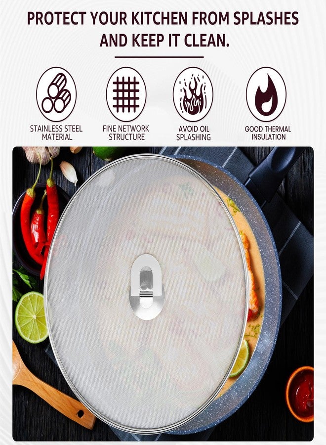 KOUISYY 3PCS Stainless Steel Splatter Guard, 9.8" 11.4" 13" Frying Pan Splatter Screens, Fine Mesh Splash Proof Oil Splash Guard with Foldable Handle, Oil Proofing Lids Cooking Protector for Frying Cooking - Image 2
