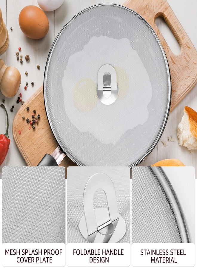 KOUISYY 3PCS Stainless Steel Splatter Guard, 9.8" 11.4" 13" Frying Pan Splatter Screens, Fine Mesh Splash Proof Oil Splash Guard with Foldable Handle, Oil Proofing Lids Cooking Protector for Frying Cooking - Image 3