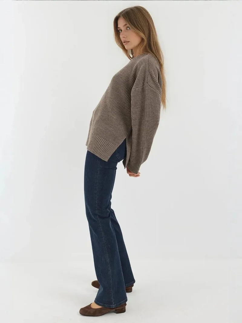 HICCUP Textured Crew Neck Knitted Sweater