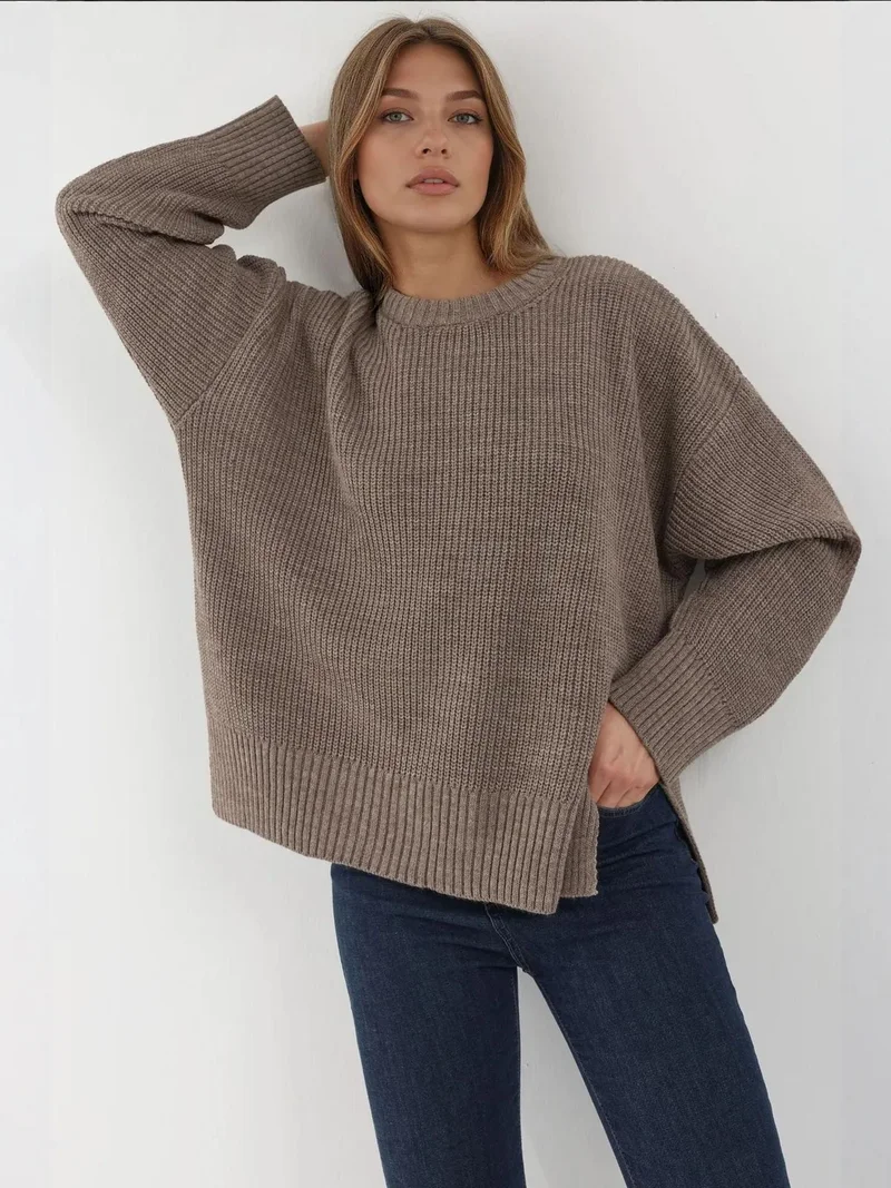HICCUP Textured Crew Neck Knitted Sweater