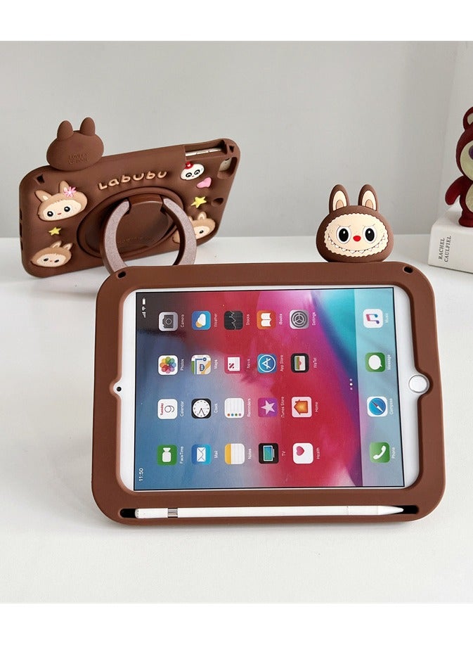 Compatible with iPad 10 2022/A16 11th 2025- Cute Cartoon Silicone Case with Labubu Pattern | 360° Rotating Stand | Full-Body Protective Cover - Image 2