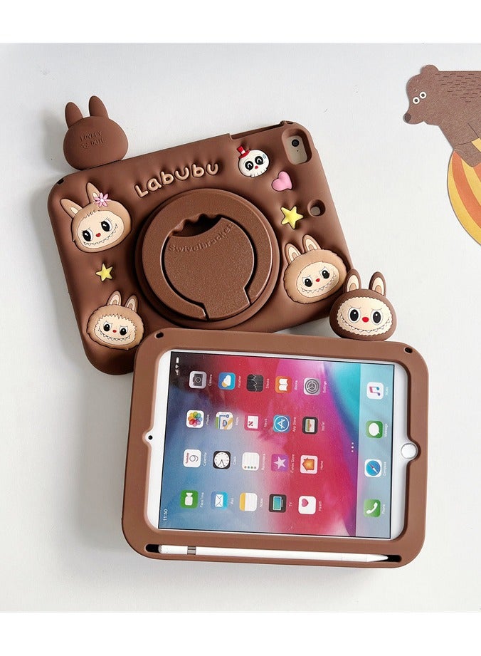 Compatible with iPad 10 2022/A16 11th 2025- Cute Cartoon Silicone Case with Labubu Pattern | 360° Rotating Stand | Full-Body Protective Cover - Image 5