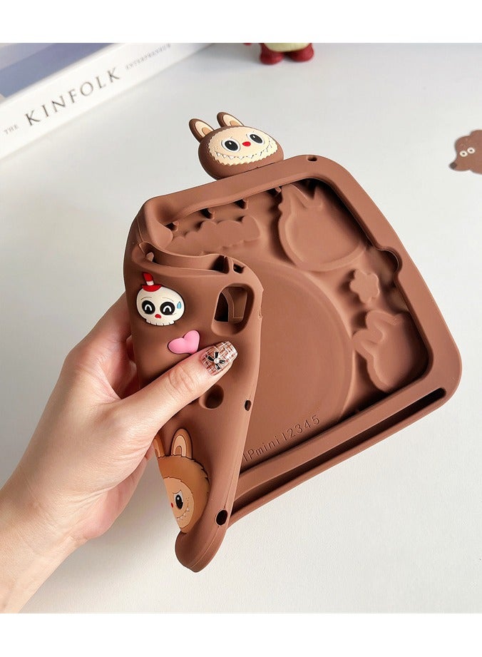 Compatible with iPad 10 2022/A16 11th 2025- Cute Cartoon Silicone Case with Labubu Pattern | 360° Rotating Stand | Full-Body Protective Cover - Image 4