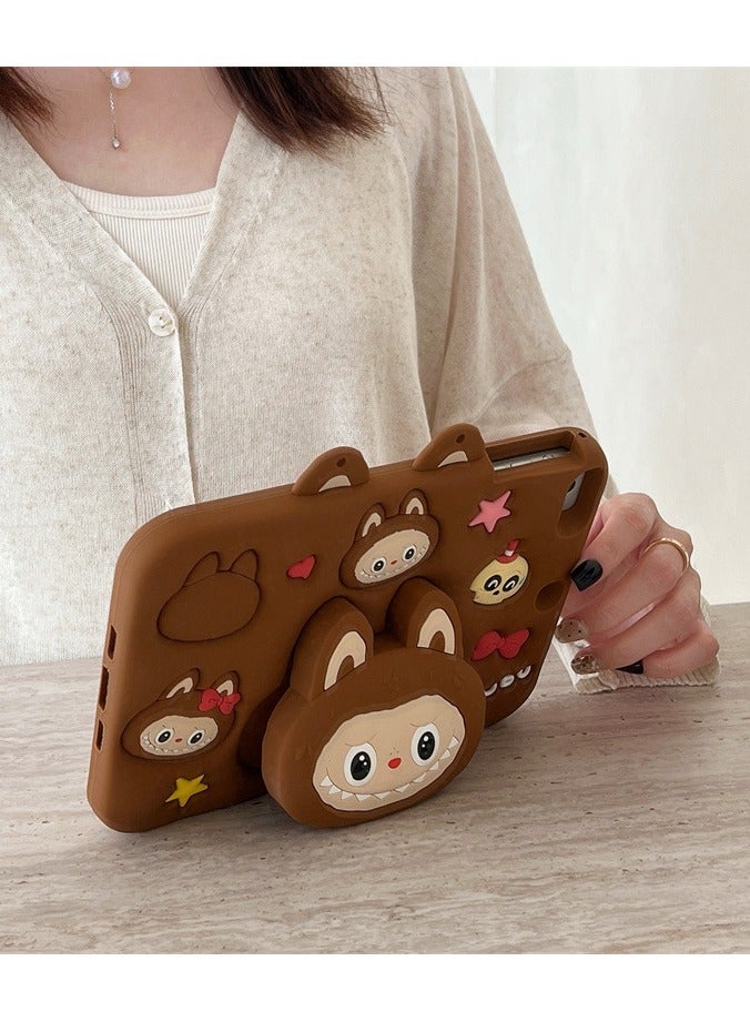 Compatible with iPad 10 2022/A16 11th 2025- Cute Cartoon Silicone Case with Labubu Pattern | 360° Rotating Stand | Full-Body Protective Cover - Image 1